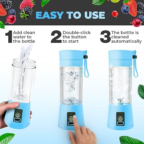 Miniatura 5 de Licuadora portátil  Licuadoras de viaje personales compactas y recargables por USB para batidos, batidos y hielo  Mini botella mezcladora de jugo de