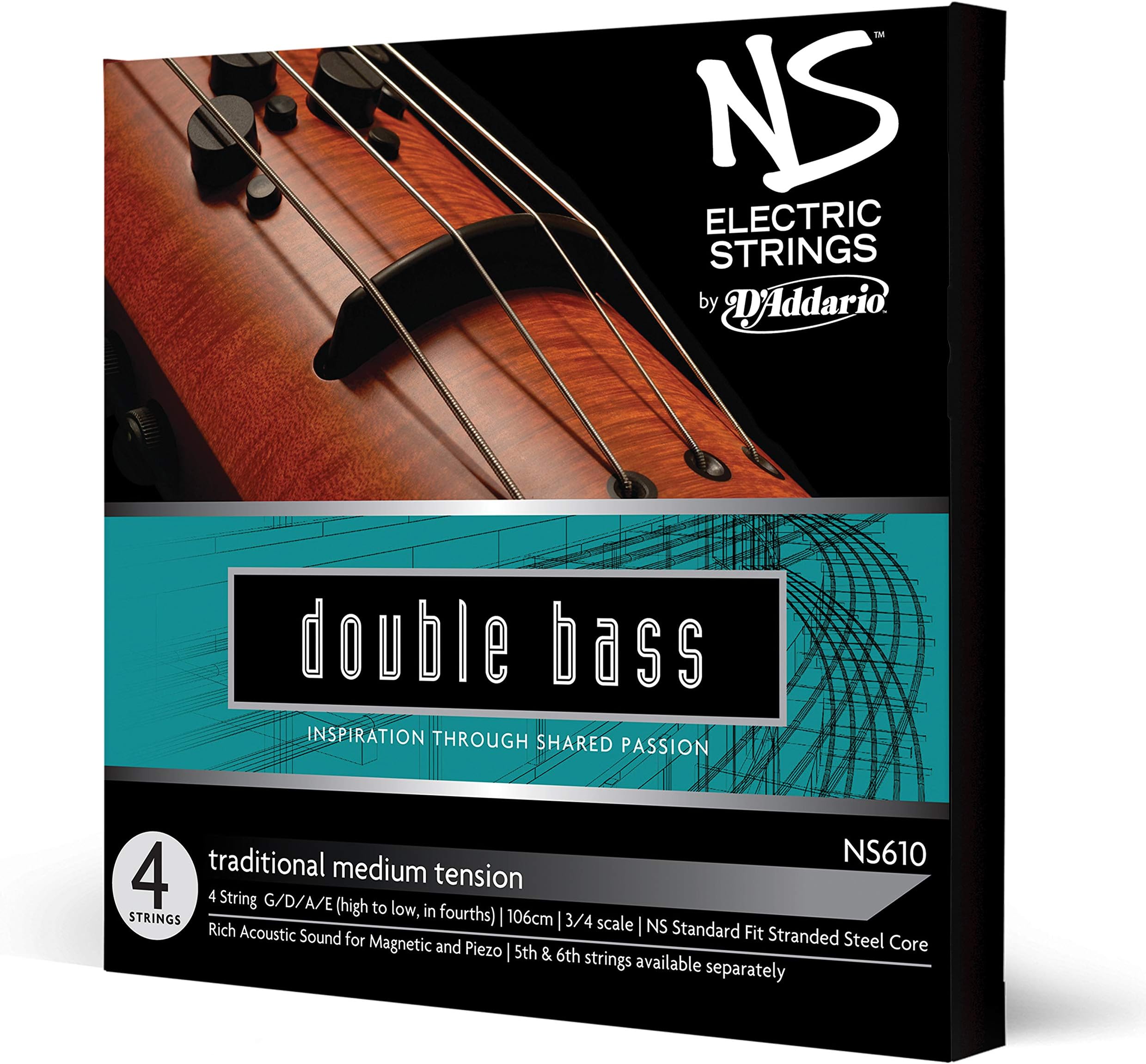 D'Addario NS Electric Traditional Bass String Set, 3/4 Scale, Medium Tension