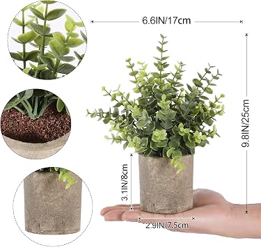 Artificial Plants Indoor in Pots Eucalyptus Plants Topiaries Small Faux Plants for Home,Office,Desk,Bedroom,Living Room,House Decorations(green,1pcs)