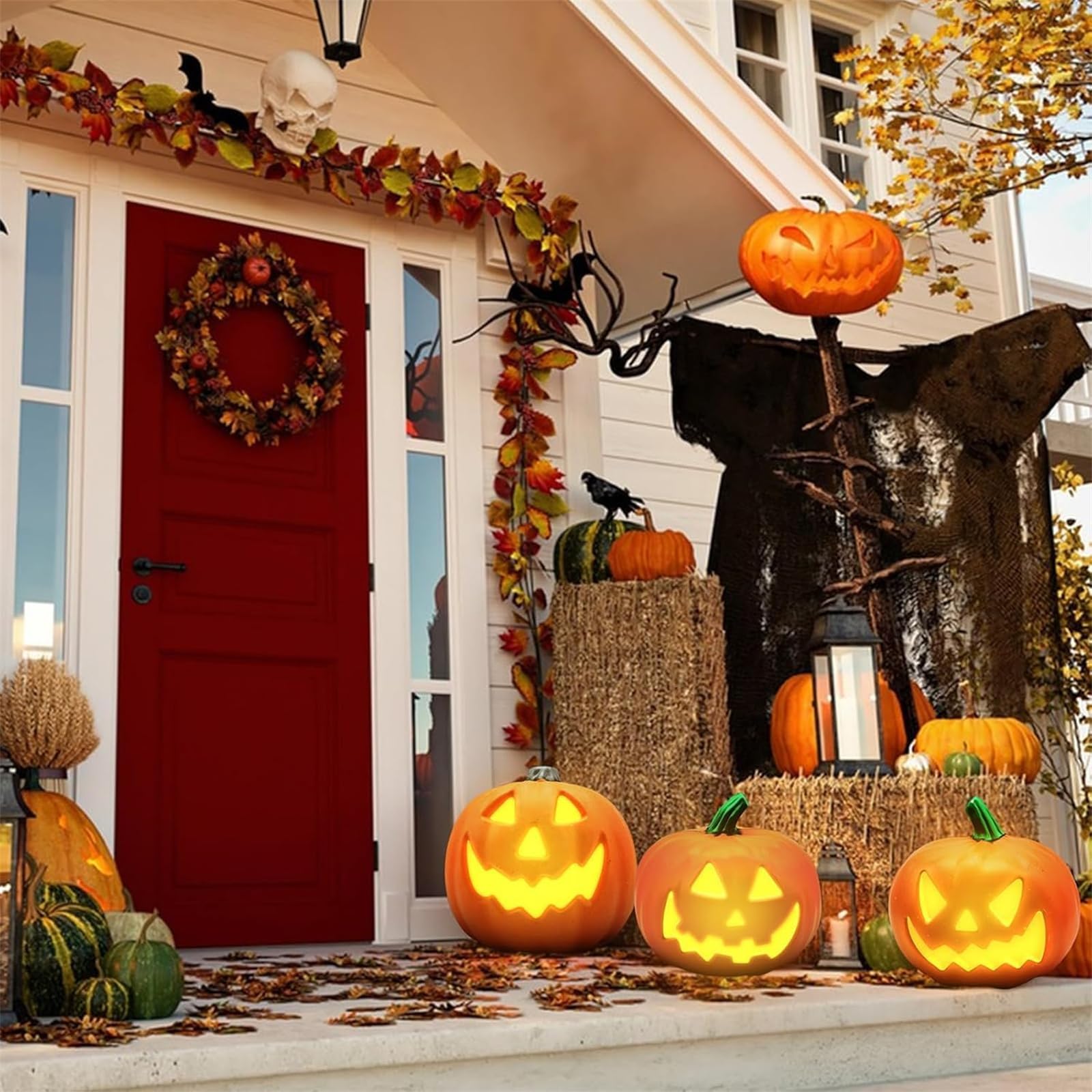 LED Kürbis Laterne Halloween Deko - Batteriebetrieben Mit Flackereffekt