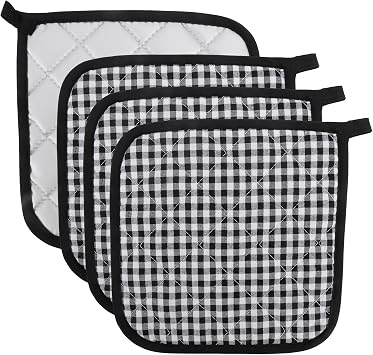 4 Pack Pot Holders for Kitchen, Hot Pads for Kitchen Counter Decor, Large Pot Holders Bulk Cotton Pots Holders Heat Resistant Trivets for Hot Dishes Hot Pots and Pans Holiday Baking Essentials, Black