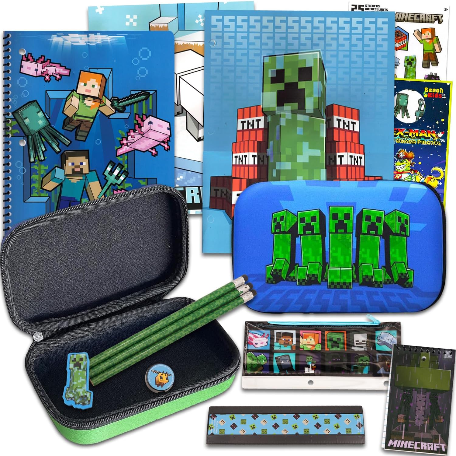 Minecraft School Supplies Set - Boys' Minecraft Pencil Case & Notebook Bundle with Stickers, Door Hanger & More