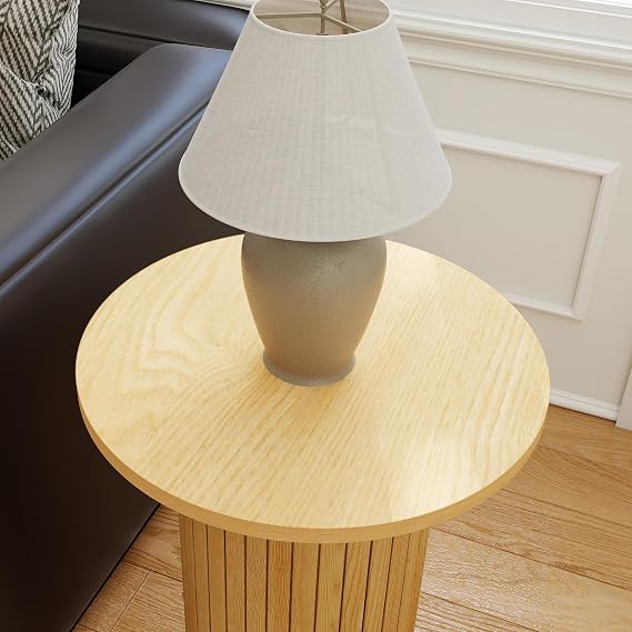 COVLON Round Side Table, Fluted Drum End Table, Tambour Accent Table