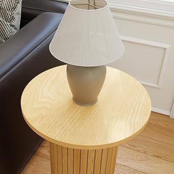 COVLON Round Side Table, Fluted Drum End Table, Tambour Accent Table