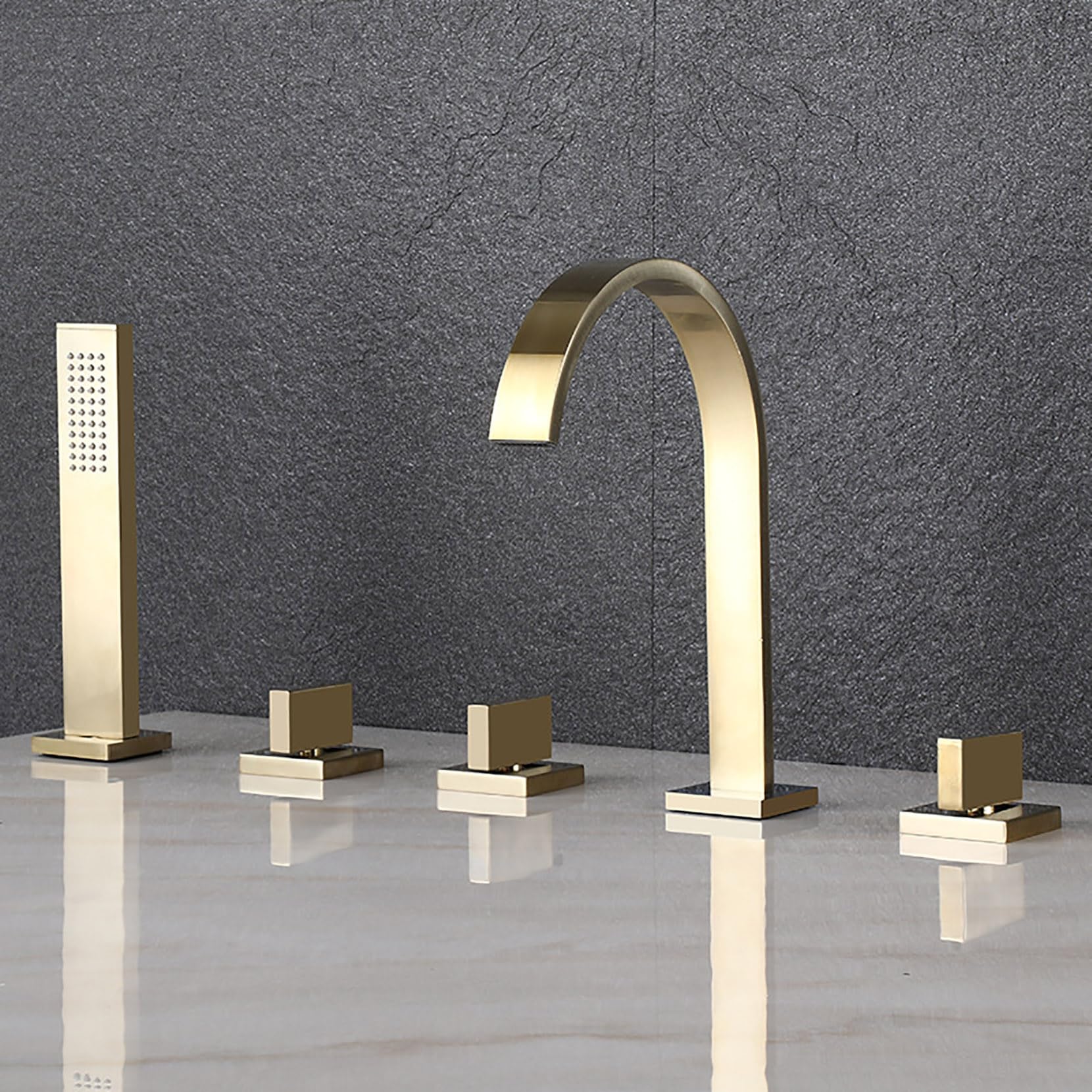 ASerZenith Roman Tub Filler Faucet Set Solid Brass Bathtub Faucet Deck Mount Tub Faucets 5 Holes 2 Handles With Handheld Shower