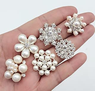 PEPPERLONELY 12PC Mixed 6 Styles Acrylic Pearl Rhinestone Flat Black Buttons, 19~26mm (3/4~1 Inch) - coolthings.us