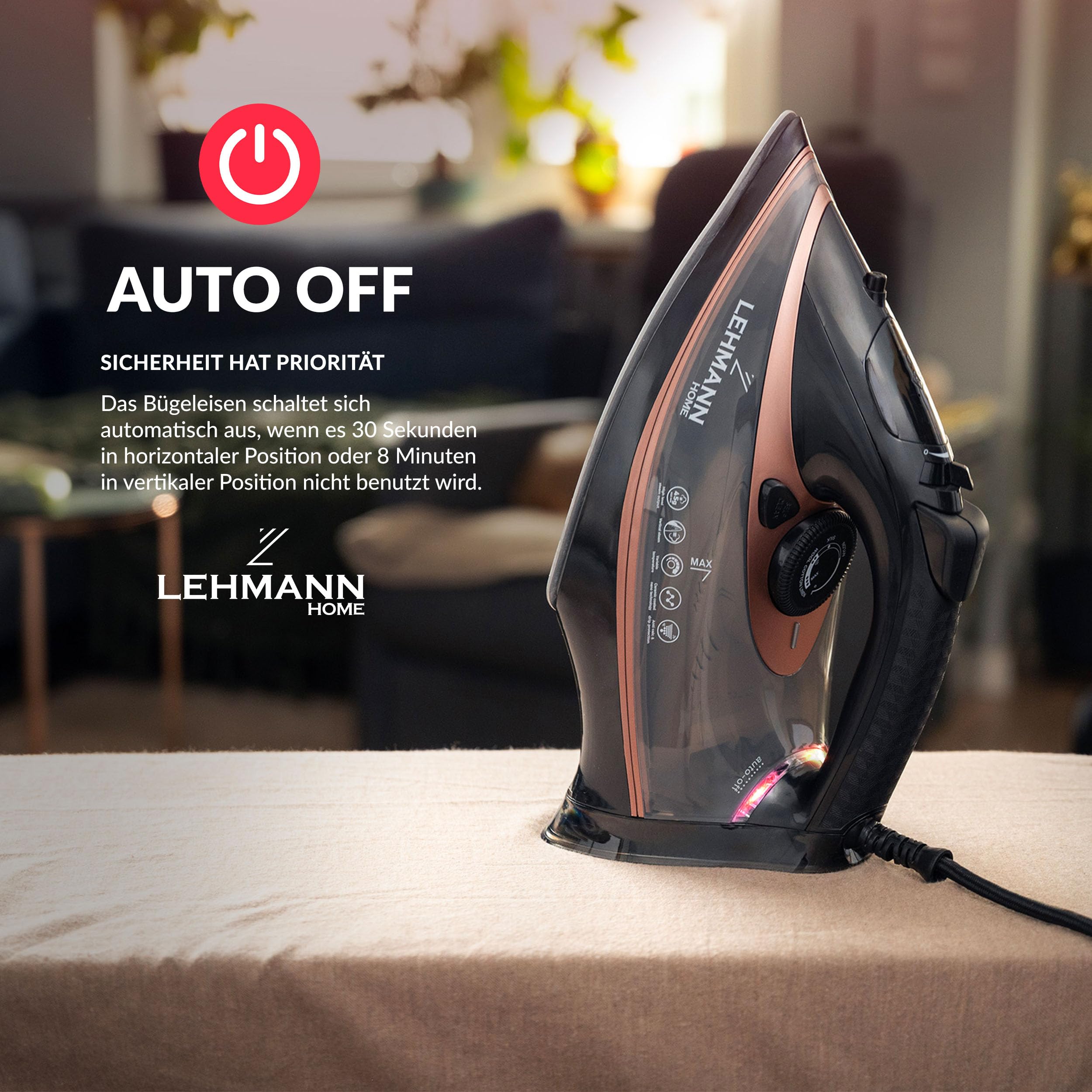 LEHMANN Żelazko parowe, 3000 W, uderzenie pary do 140 g, żelazko z ceramiczną stopą, zbiornik na wodę 380 ml, pionowa para, automatyczne wyłączanie, ochrona przed osadzaniem się kamienia i