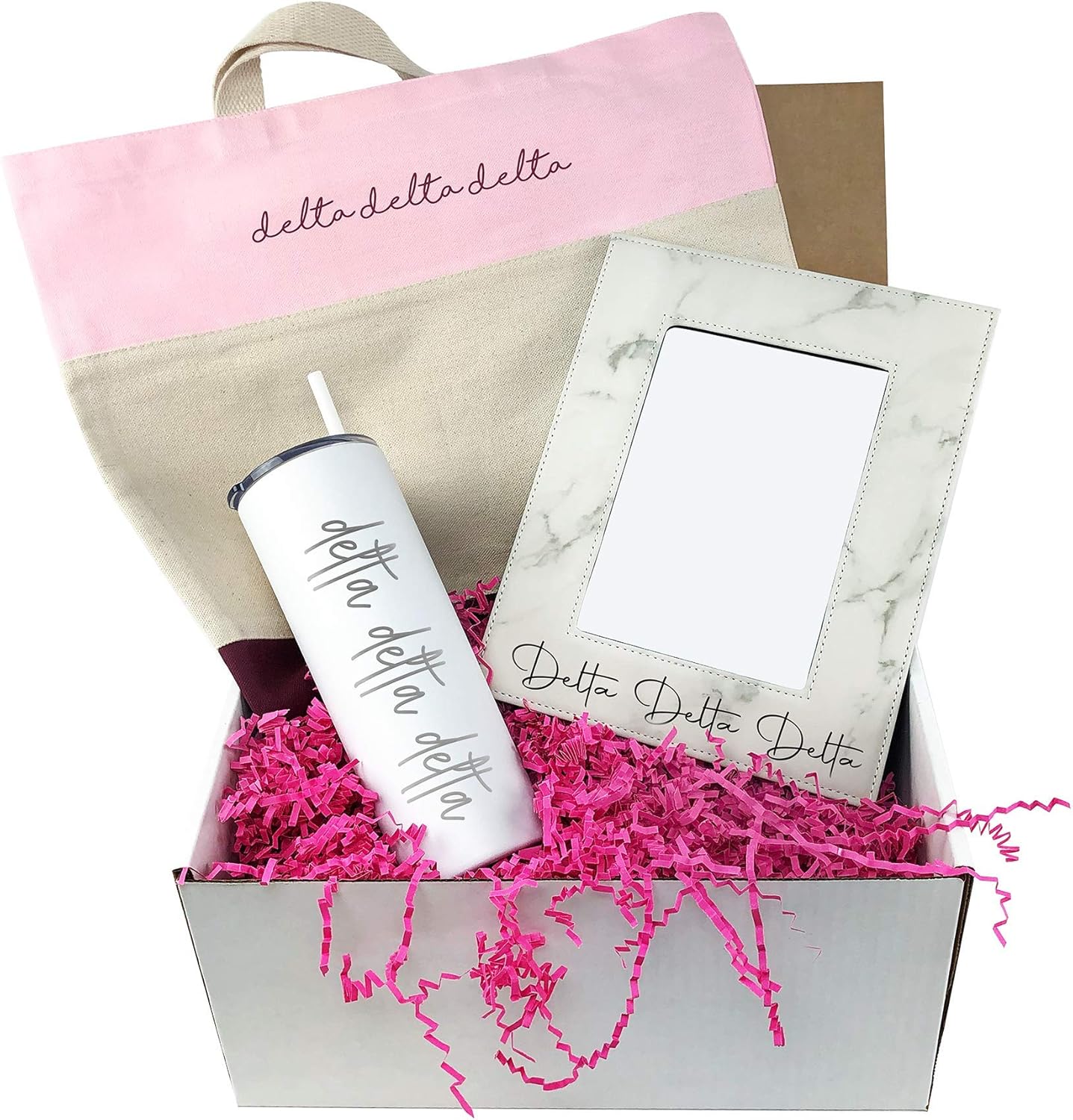 Go Greek Chic Delta Delta Delta Sorority Box, Bid Day Bag, Initiation Basket, Big & Little Reveal Bundle - Multiple Options To Choose From (Box 1)