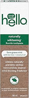 Hello Naturally Whitening Fluoride Toothpaste, Farm Grown Mint, Vegan, SLS Free, Gluten Free and Peroxide Free, 98 mL