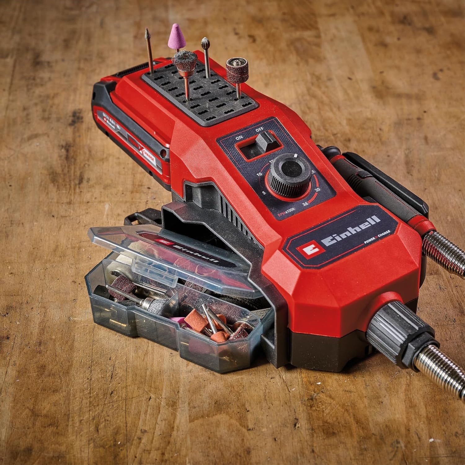 Einhell Akku-Schleif-/Gravur-Werkzeug TE-MT 18/34 Li Solo Power X-Change (18 V, 92 cm Welle mit Gravurstift, Drehzahlregulierung, inkl. 55-tlg. Zubehör-Set, ohne Akku)