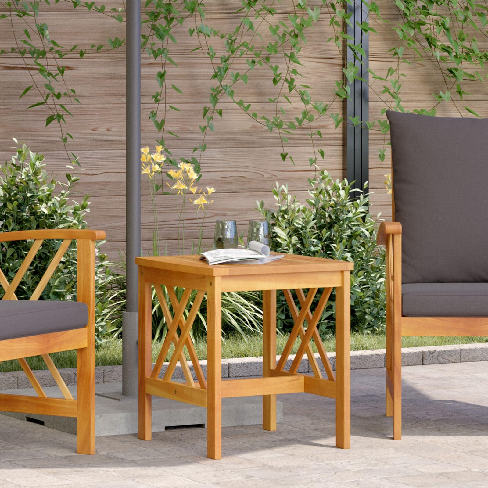 SXZenSpace 4106452 Garden Side Table Brown 45x45x50 cm Solid Acacia Wood Outdoor Table,All Weather Adirondack Coffee Table,Small Patio End Tea for Balcony,Backyard,Lawn and Poo