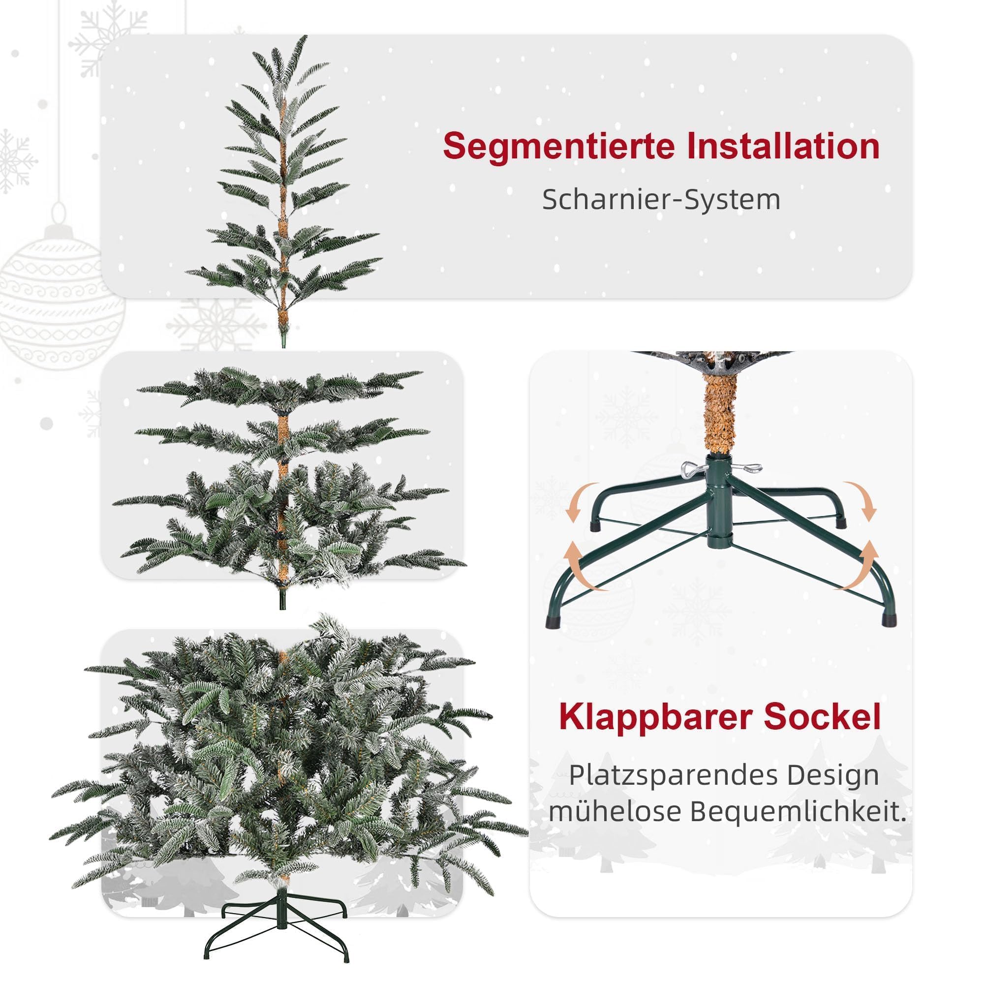 Künstlicher Weihnachtsbaum 180 cm Grün PVC Weihnachtsbaum mit 1000 Zweigspitzen Abnehmbar Metallständer Weihnachtsdeko für Zuhause Büro Geschäft (Grün, 180CM)