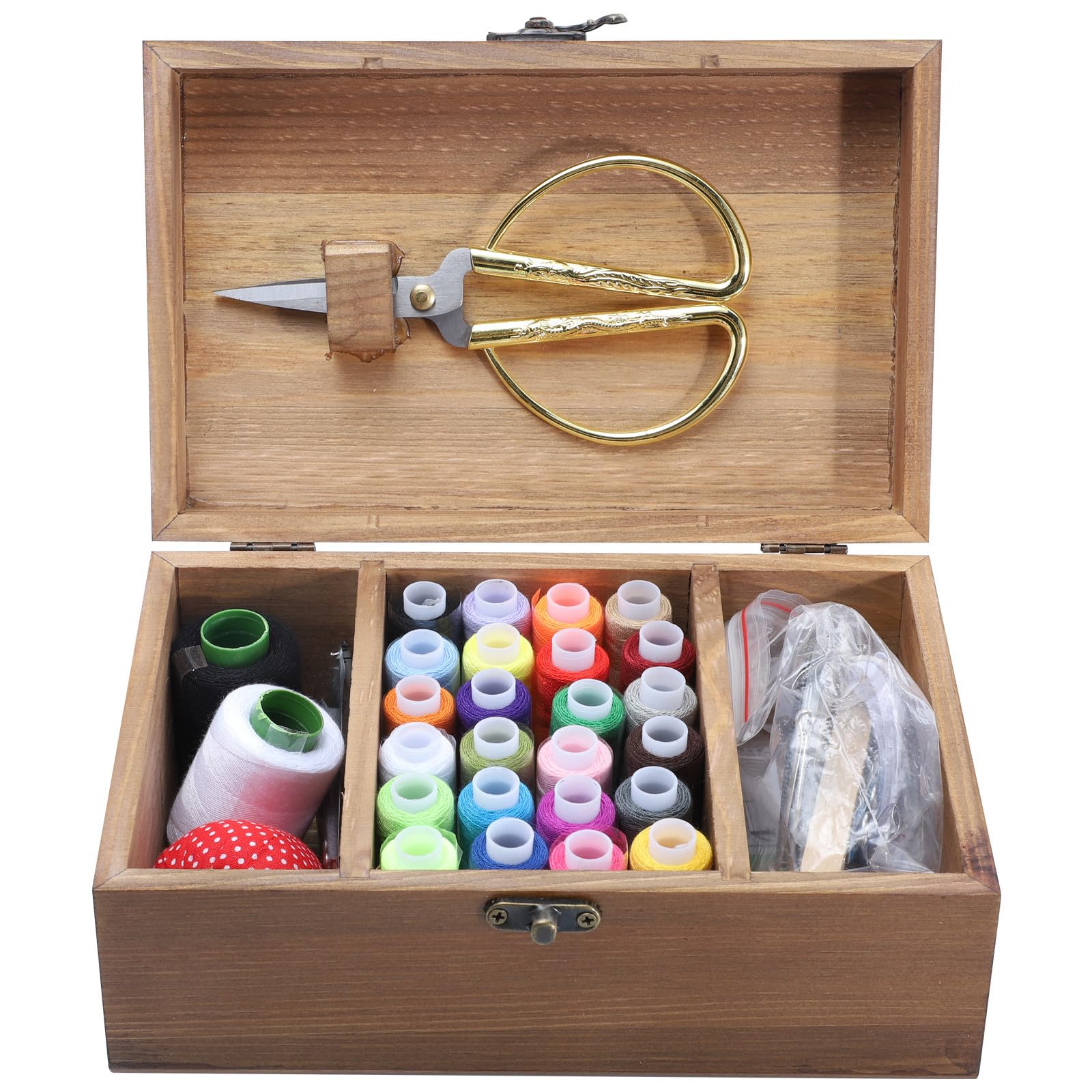 Beaupretty Caja de Costura de Madera Maciza Vintage Kit de Costura Hogar Agujas E Hilos Estuche Organizador para Suministros y Almacenamiento de Herramientas