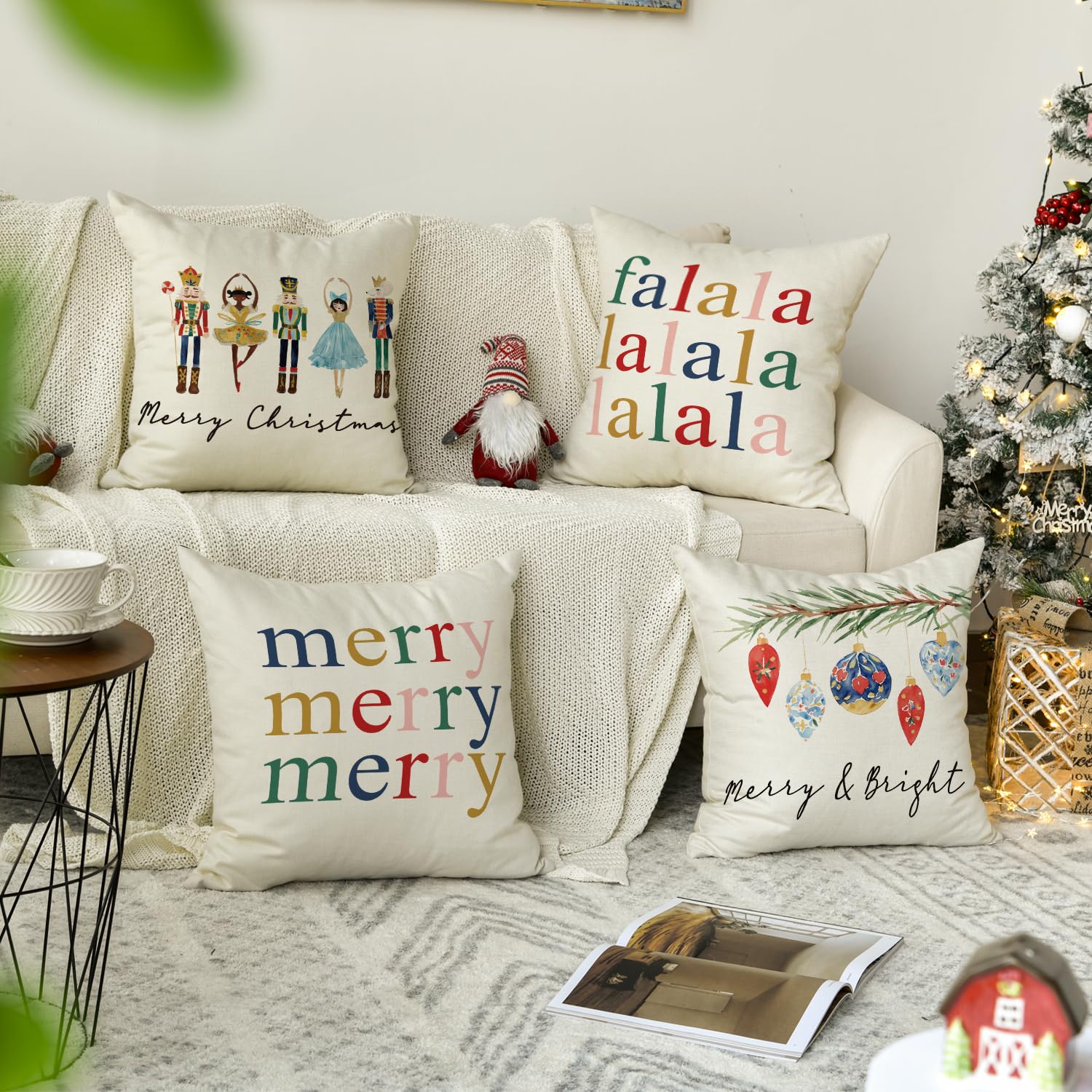 Artoid Mode Falala Nutcrackers Bells Merry Christmas Cushion Covers Set of 4 - Image 2