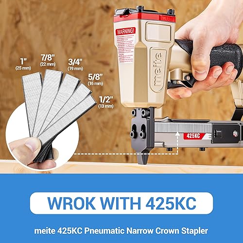 Miniatura 5 de meite Grapas de corona estrecha de calibre 18 de 14 de pulgada, grapas de tapicería galvanizadas resistentes de 1 pulgada de longitud, para pistolas