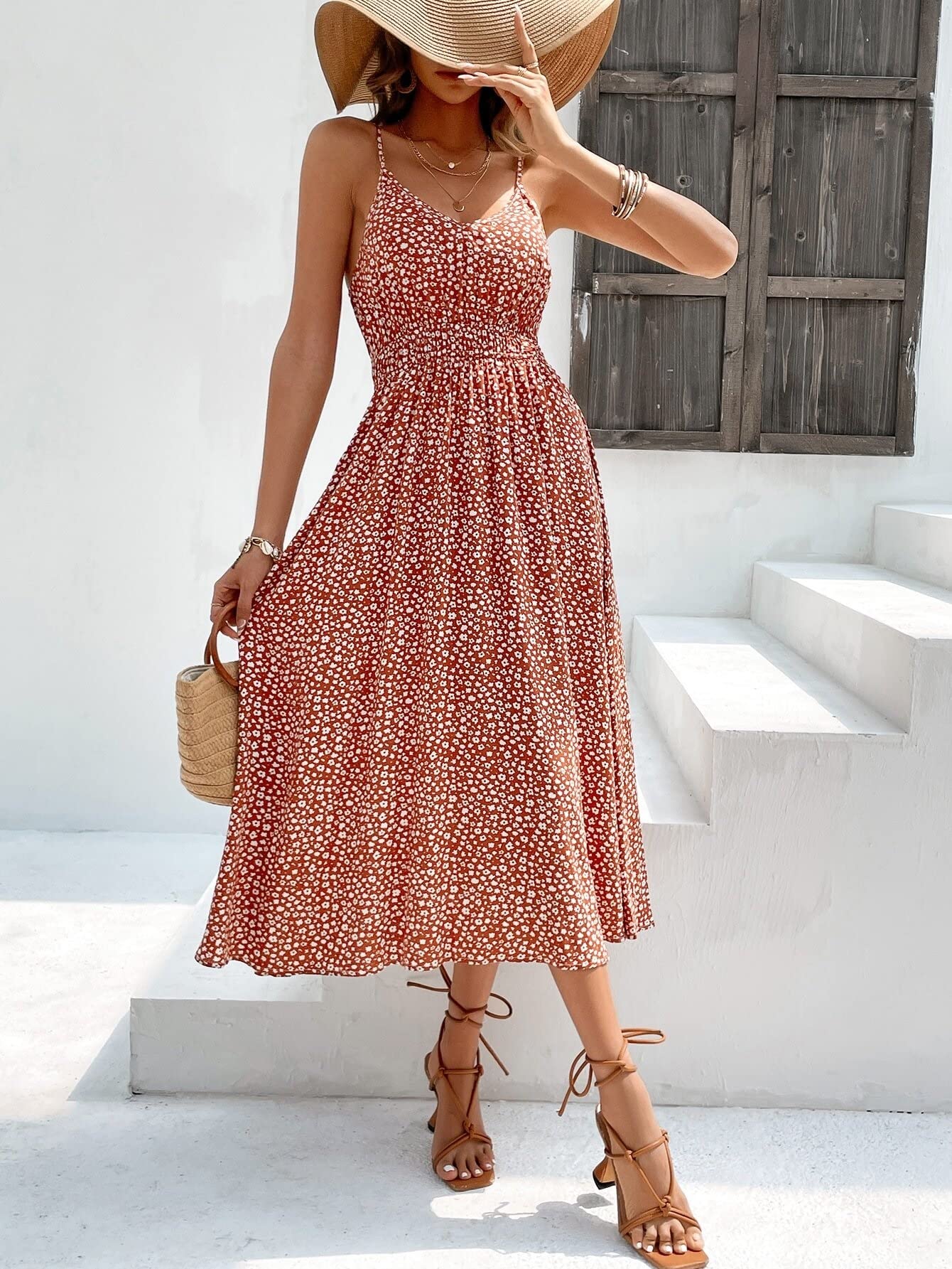 Amazon.com: Neeno Women's Dresses Midi Dresses for Women Ditsy Floral Print  Cami Dress midi Dresses for Women Dress for Women (Color : Burgundy, Size :  Small) : Clothing, Shoes & Jewelry