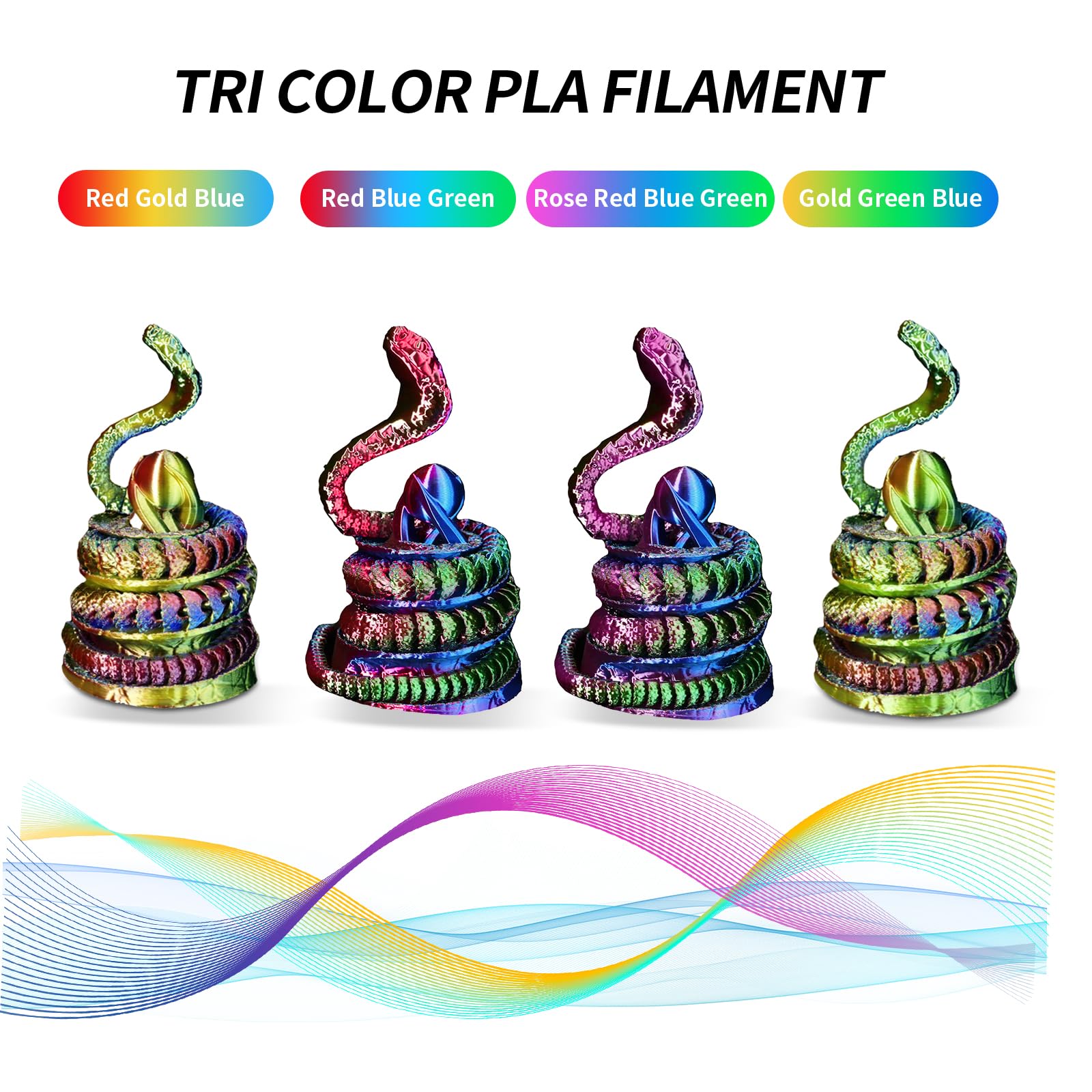 YOUSU Trójkolorowy filament PLA 1,75 mm, jedwabny filament do drukarki 3D, 4 x 250 g, wielokolorowy zestaw szpul (4 sztuki)