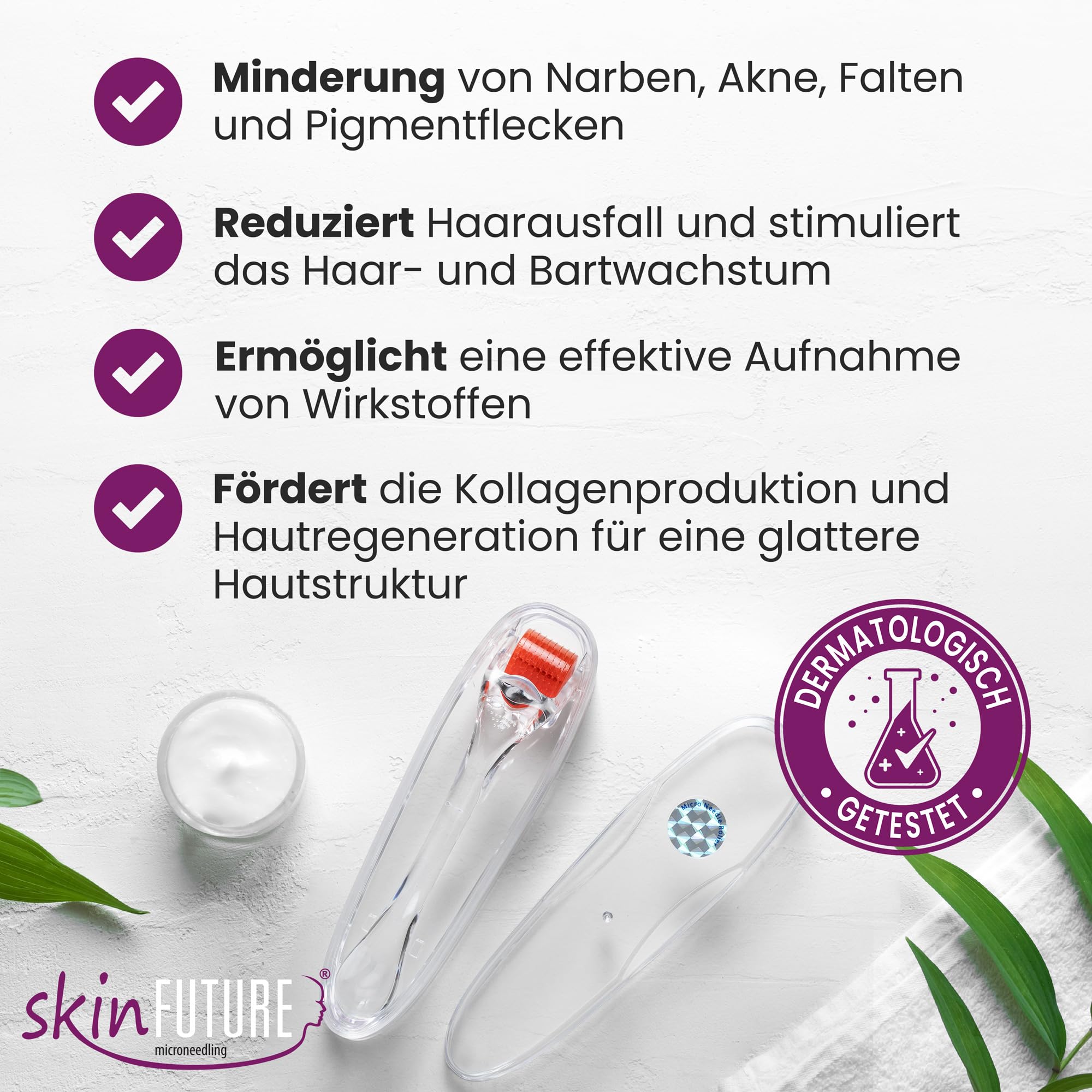 Dermaroller- 192 ECHTE NADELN- Microneedling Roller für zuhause - Professioneller Nadelroller 0,25 mm für Gesicht und Körper - Straffung und Modellierung