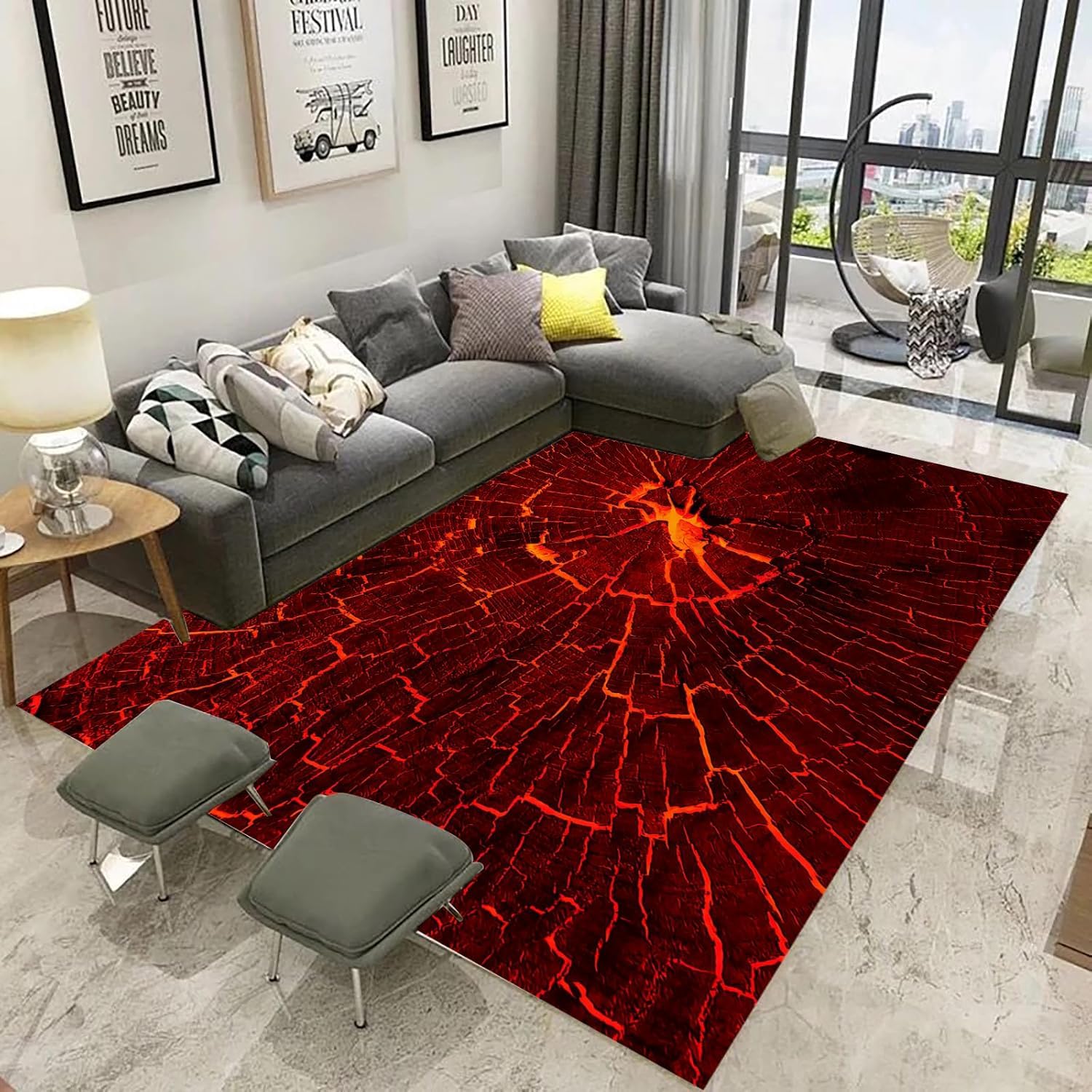 Tapis chambre enfant 120x160 cm en polyester doux et imprimé 3D abstrait