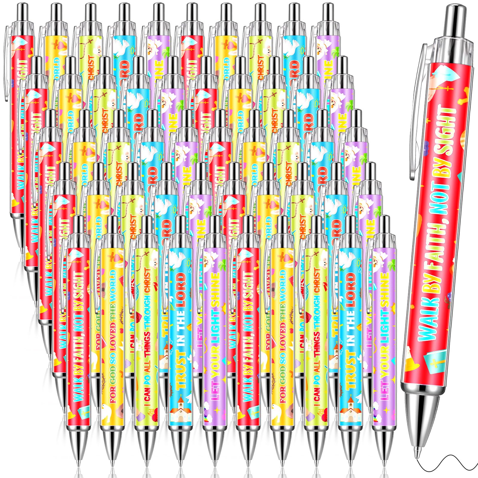 CroBlissful 50 Pcs Bible Verse Ballpoint Pens Christian Gift Motivational Cute Style Ballpoint Retractable Ink Pens for Kids School Office Supplies