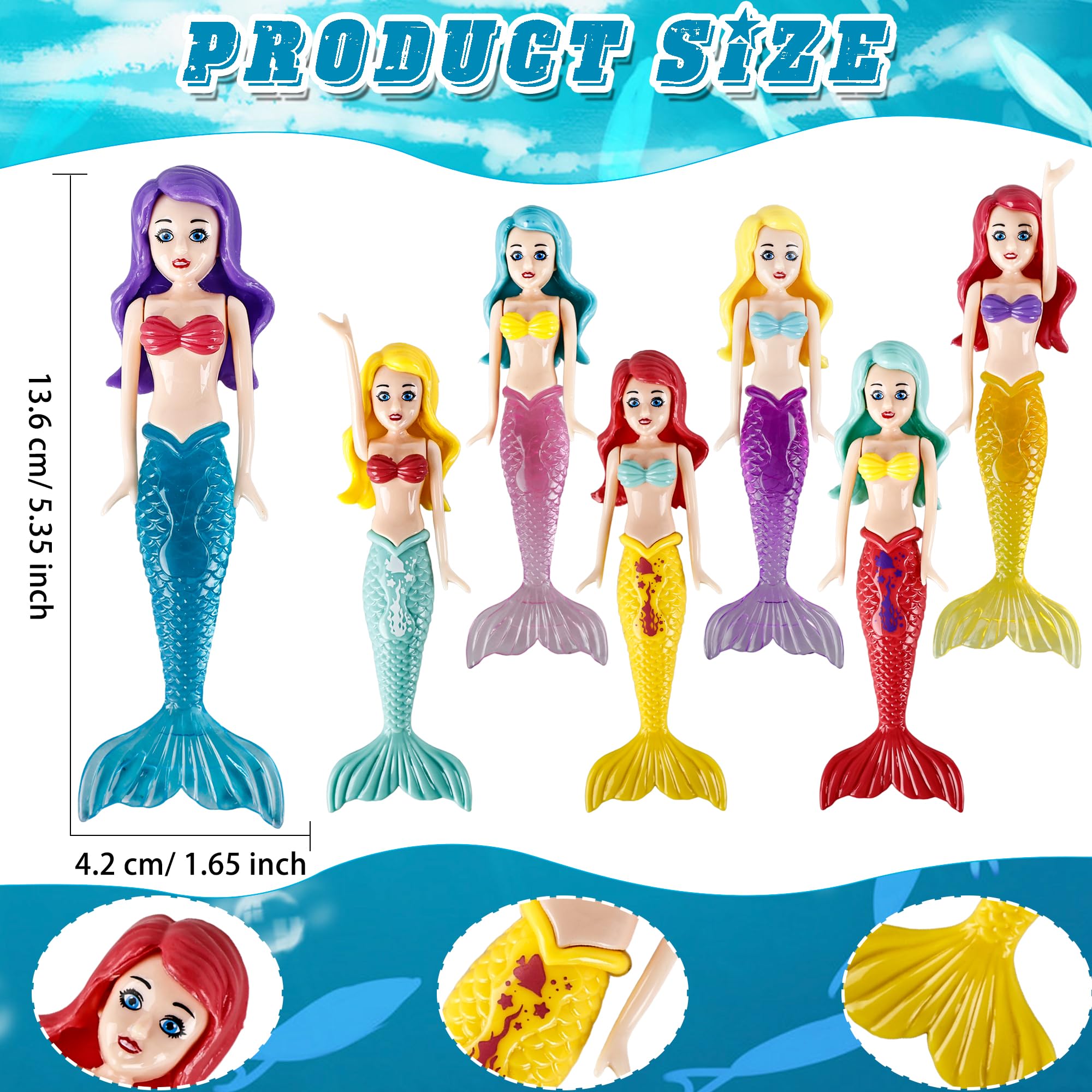 Hoarost 14 Pcs Mermaids Underwater Diving Pool Toys Assorted Colors Mermaids Water Toys for Swimming Pool Party Supplies Bathtub Summer Beach Game