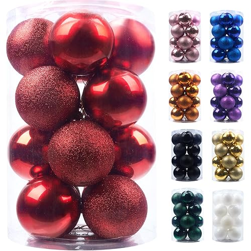 Emopeak 16Pcs Christmas Balls Ornaments for Xmas Christmas Tree - Shatterproof Christmas Tree Decorations Hanging Ball for Holiday Wedding Party Decoration (Red, 3.15 inch-8.1CM)