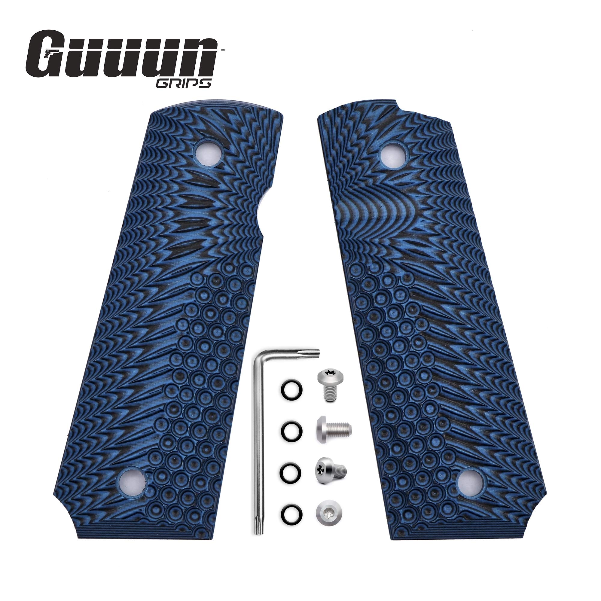 Guuun G10 1911 Grips Includes Screw Set, Full Size Commander Custom Grip Ambi Safety Cut Eagle Wing Texture - Blue