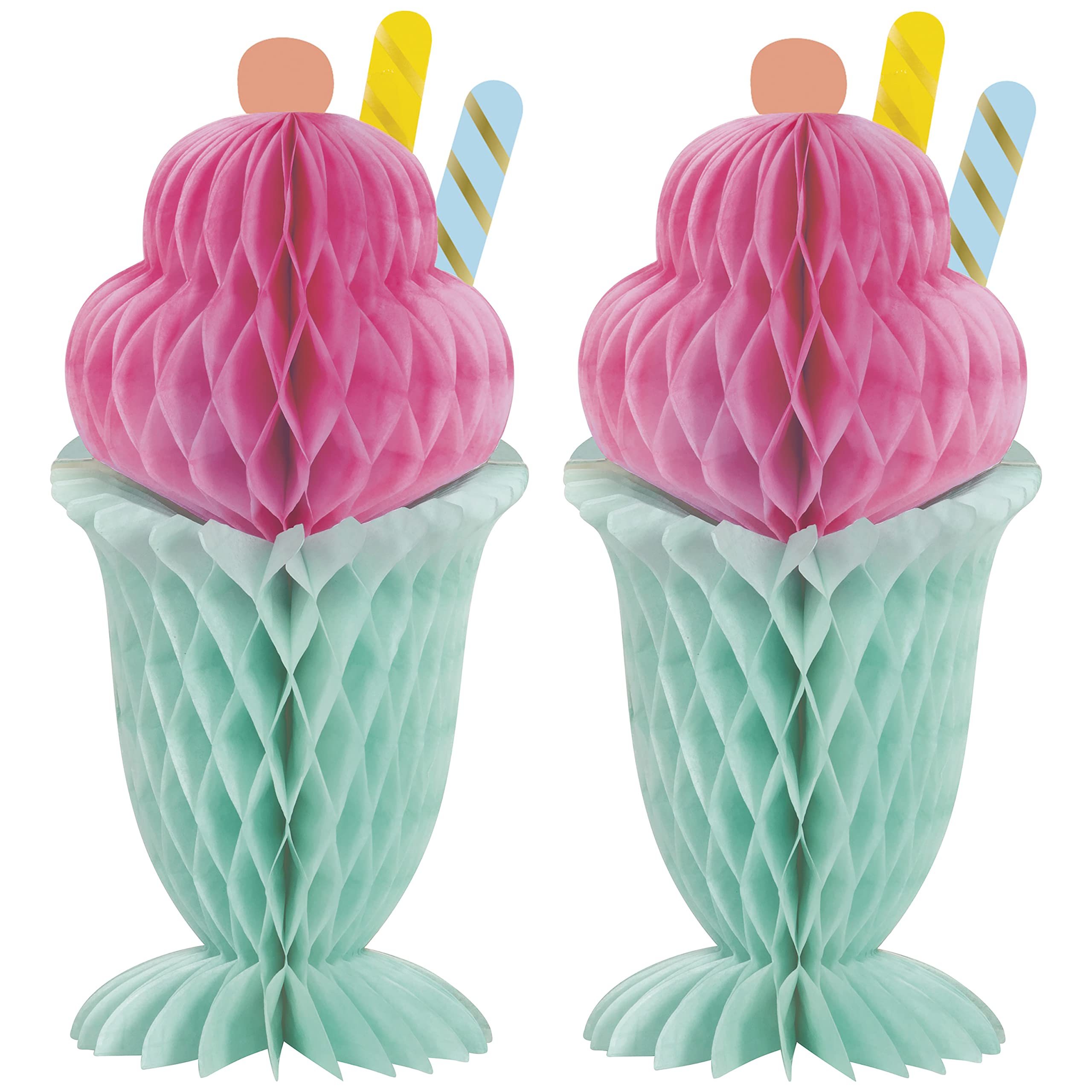 Pastel Cardstock Honeycomb Centerpiece Decorations (Pack Of 2) - 11" | Stunning Ice Cream Sundae Design, Perfect for Birthdays, Baby Showers & Summer Celebrations