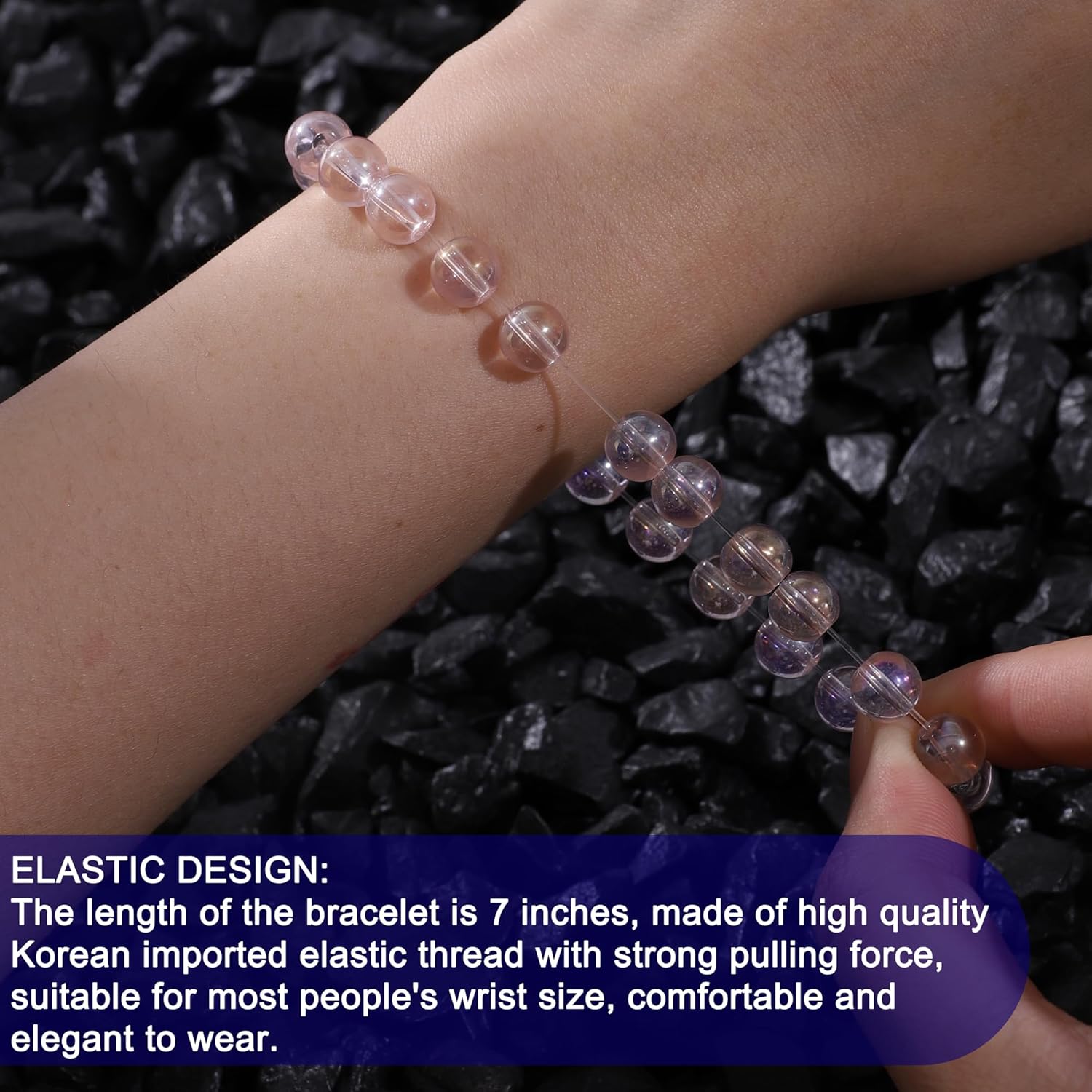 HANGINTHERE Sparkling Aurora Crystal Bracelet for Women, 7-in Elastic Faceted Crystal Beads Iridescent Bracelet, Birthday Gift for Her Girlfriend Wife Mom, Includes Velvet Jewelry Pouch/Box - Image 4