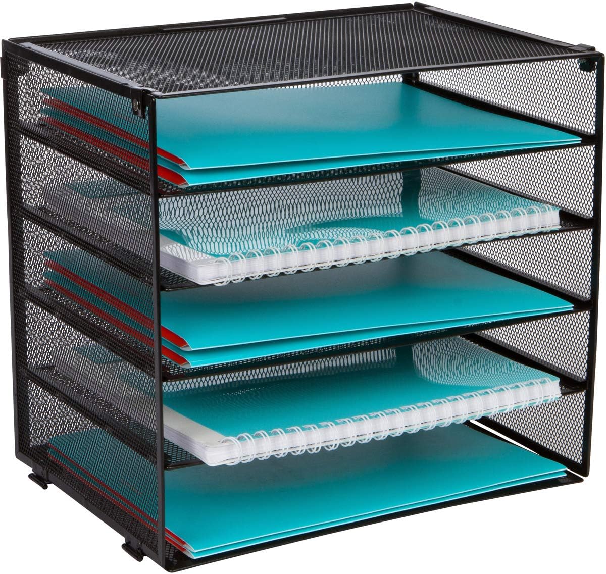 Desk Organizer Tray - Letter Tray in Black Metal Mesh for Organizing Files, Papers, Bills, Folders, Letters, Binders, and More. Desktop Paper Rack for Home, Office, or School (5 Tier)