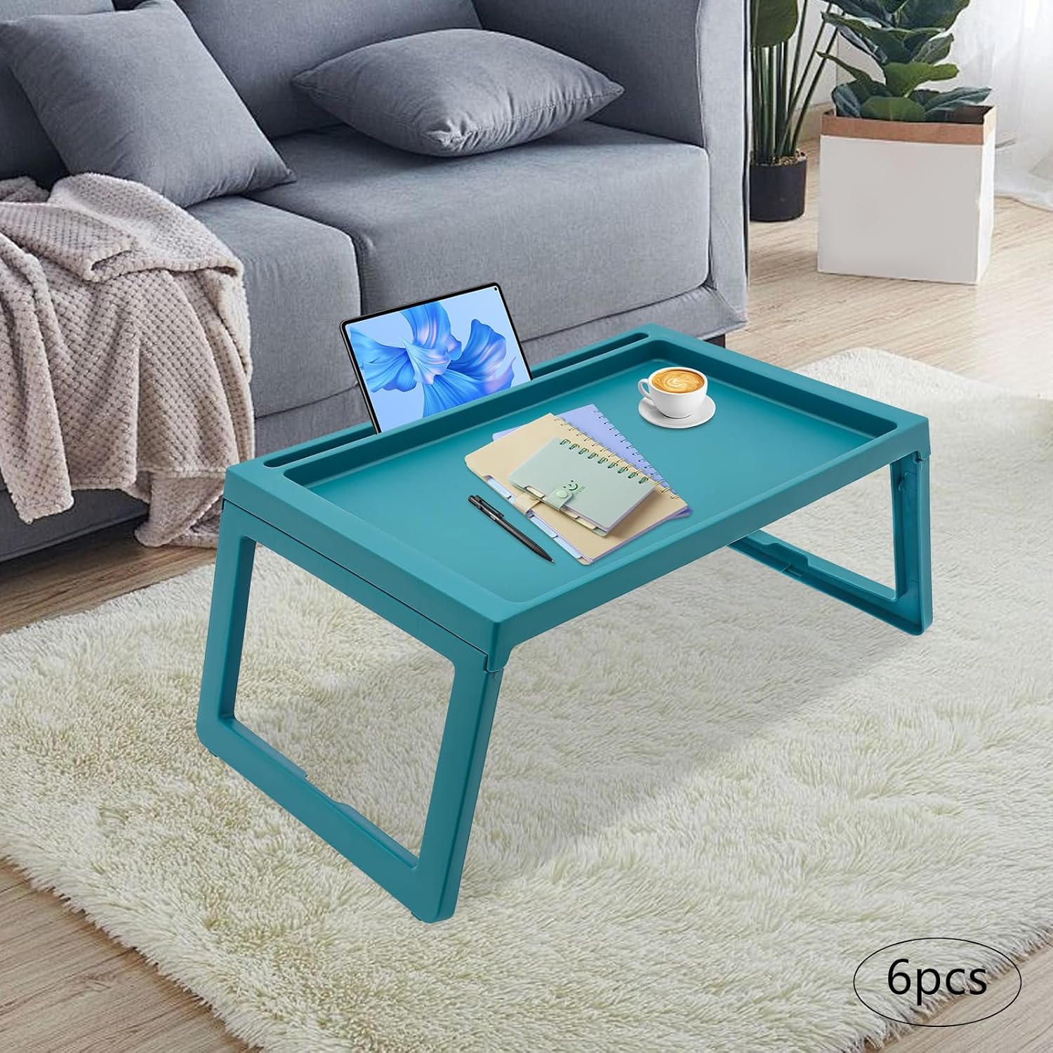 6 Pack Bed Tray Tables, Portable Bed Laptap Desk Foldable Laptop Desk Breakfast in Bed Table Trays Folding Tables Snack Table for Eating, Sofa, Bed, Studying and Working (Blue)