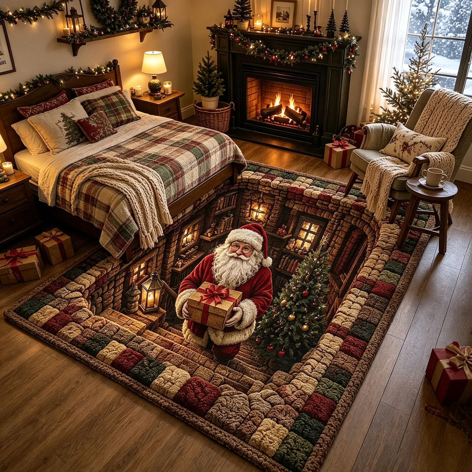 3D Optische Täuschung Weihnachtsteppich waschbarer,2,160x230cm