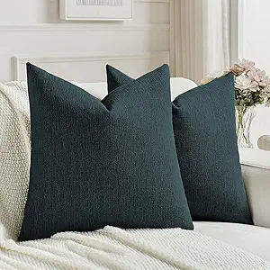 FUTEI Navy Blue Chenille Decorative Throw Pillow Covers 22x22 Inch Set of 2,Soft Cozy Faux Linen Textured Cushion Case,Farmhouse Home Decor for Couch Living Room