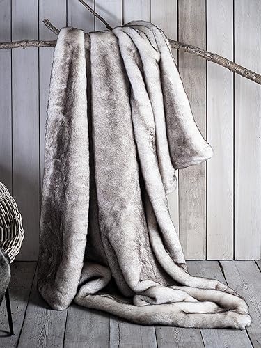 Miniatura 10 de Eikei Manta de lujo de piel sintética súper suave, de gran tamaño, gruesa, cálida, afgana, reversible, terciopelo bronceado, gris, lobo, crema,