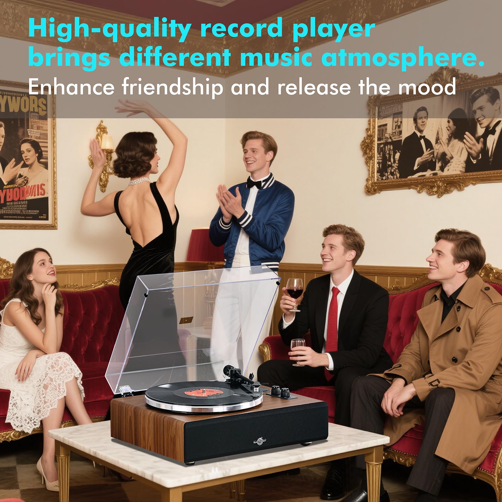 Plattenspieler mit Lautsprechern, Bluetooth Schallplattenspieler mit integriertem Verstärker, Hi-Fi Vinyl Record Player mit AT-3600L Magnet-Tonabnehmer, 2 Geschwindigkeiten (33/45 U/min)