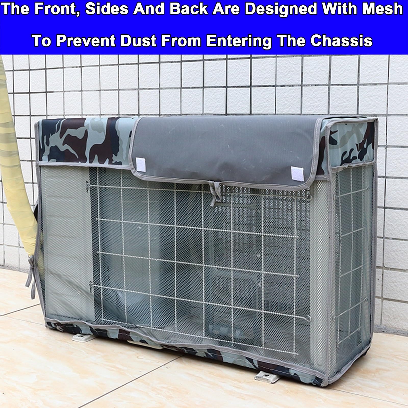 Cubre Aire Acondicionado Exterior, Funda para Aire Acondicionado Exterior Fabricada en Tela Oxford 600D, Malla y Revestimiento de Protección Solar(96x70x40cm/38x28x16in)