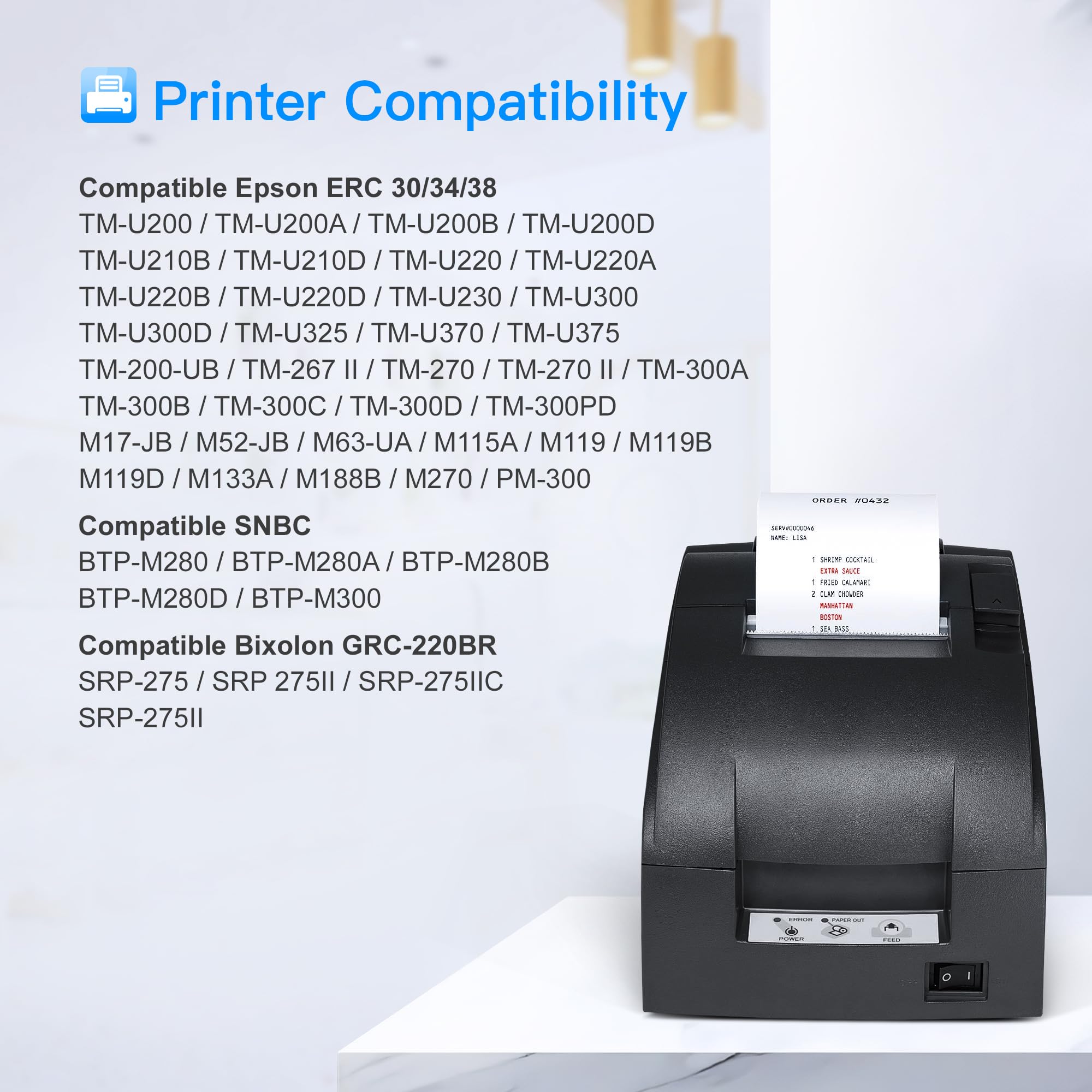 LxTek Paquete de 30 cintas de repuesto compatibles para impresoras ERC-30, ERC 30 34 38 B/R utilizadas con impresoras Epson ERC30 ERC34 ERC38 NK506 (negro y rojo)