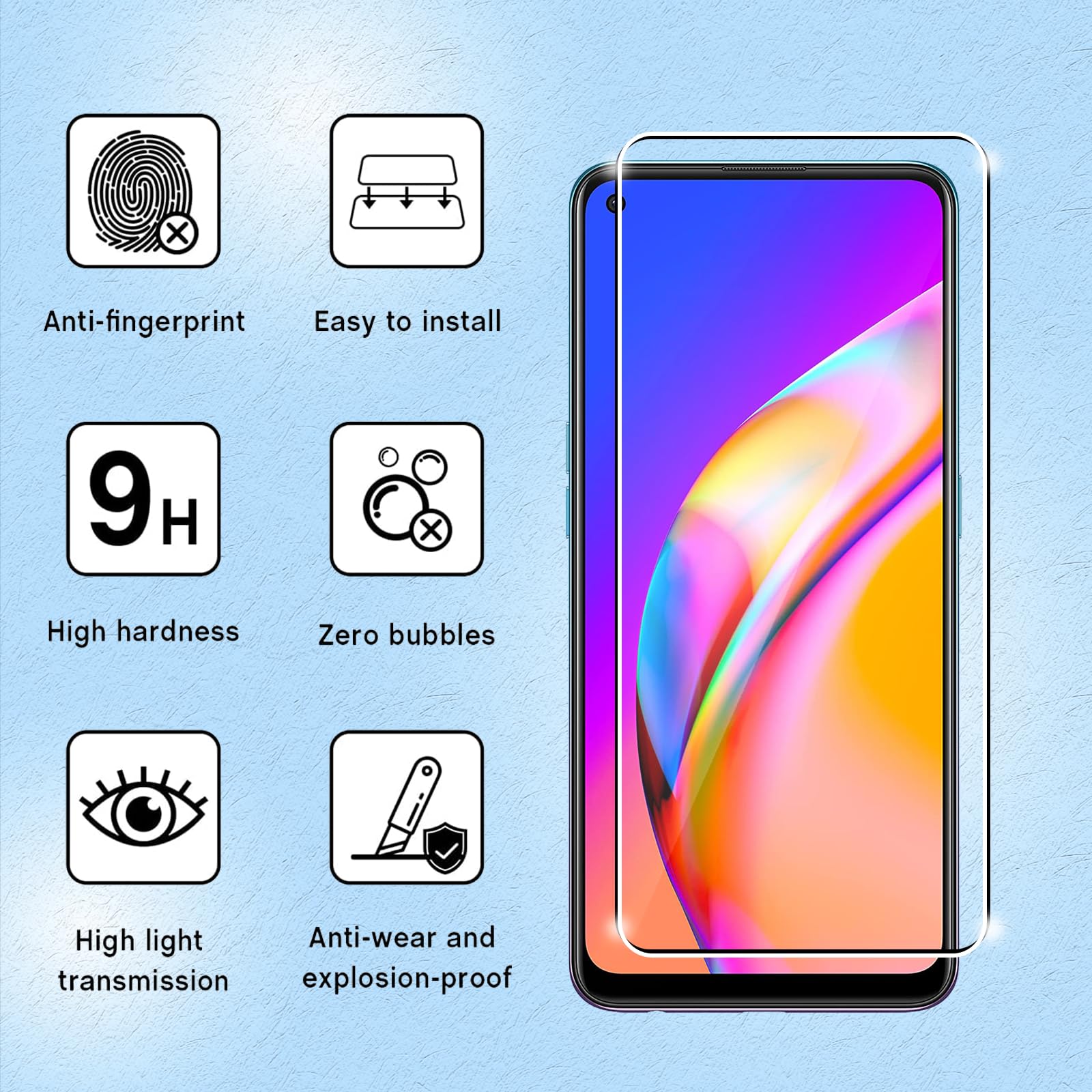 NEW'C 3 Pezzi, Vetro Teperato per Oppo Reno, Pellicola Prottetiva Anti