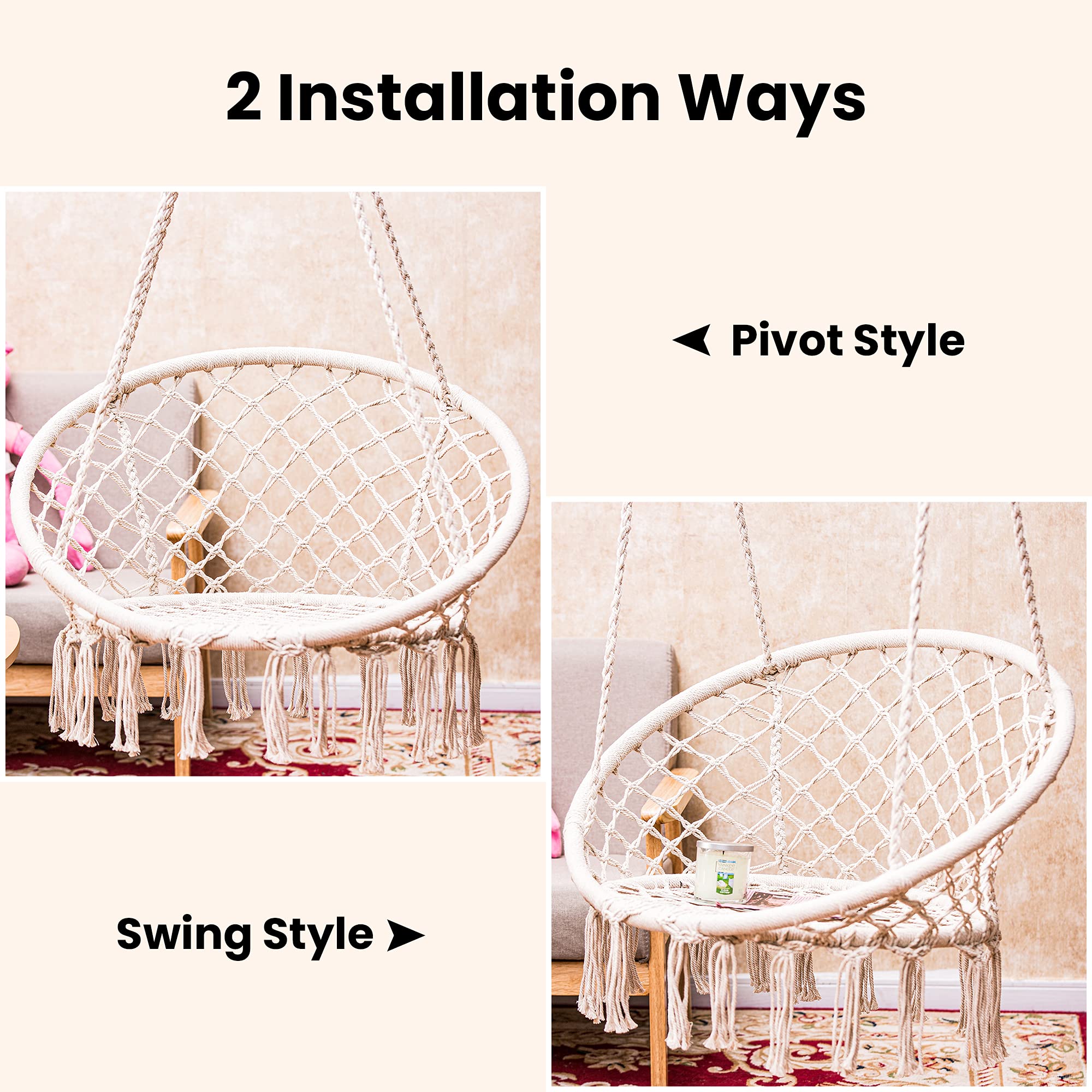 AsterOutdoor Hamaca de macramé para Uso en Interiores o Exteriores, Color Beige