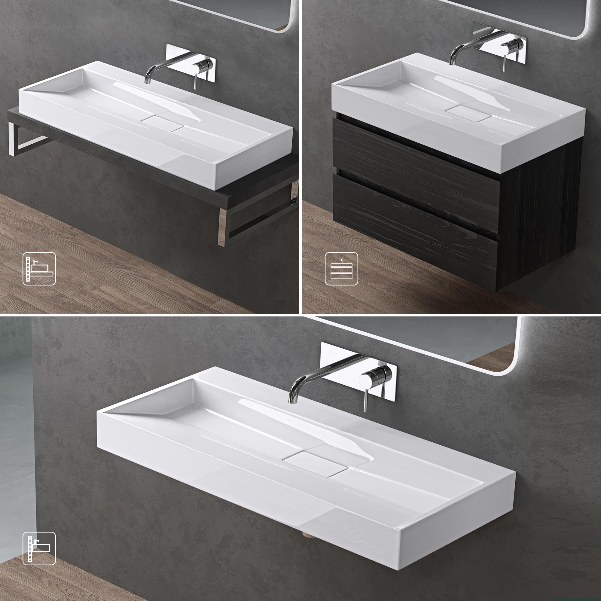 doporro Waschbecken Aufsatzwaschbecken Hängewaschbecken Waschtisch Mineralguss-Waschbecken Colossum19 ohne Armaturloch weiß matt inkl. Ablaufgarnitur