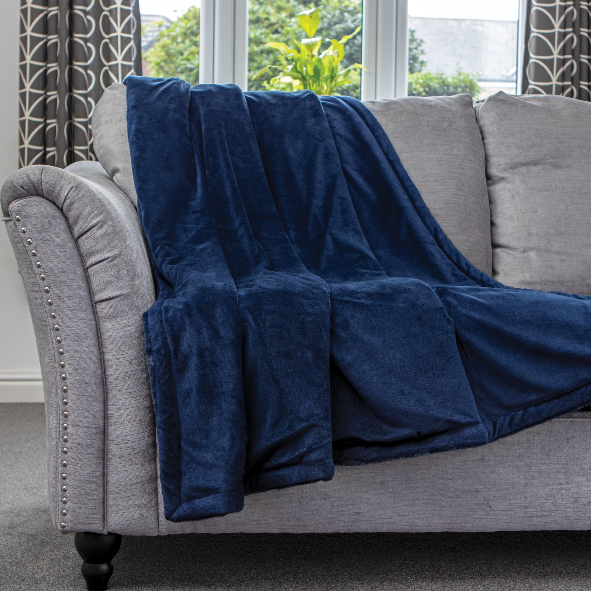 Dreamcatcher Navy Luxurious Faux Fur Throw Blanket 160 X130cm, Large Blankets And Throws Fleece Blanket, Ideal Fluffy Blanket For Sofas, Beds, Chairs And Couch