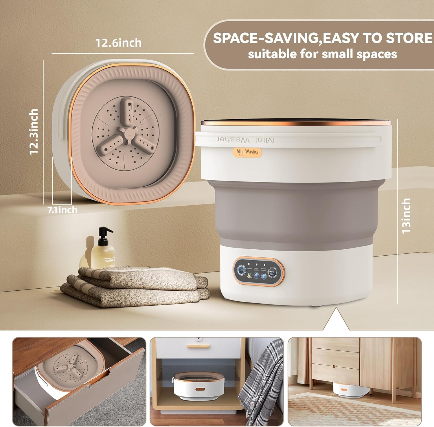 Portable Washing Machine Mini Washer with Spin Basket, 16L Large Capacity Foldable Laundry Machine for Underwear, Socks, Small Clothes, Perfect for Travel, Apartment, RV, Camping, Hotel