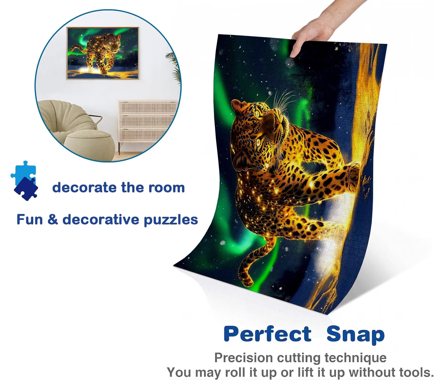 Puzzle 1500 elementów, drewniane puzzle dla dorosłych marzenie leopard impossible klasyczne puzzle Jigsaw Puzzle 87 x 57 cm, gra rodzinna, redukcja stresu, gra myśląca, dla miłośników puzzli W0-602