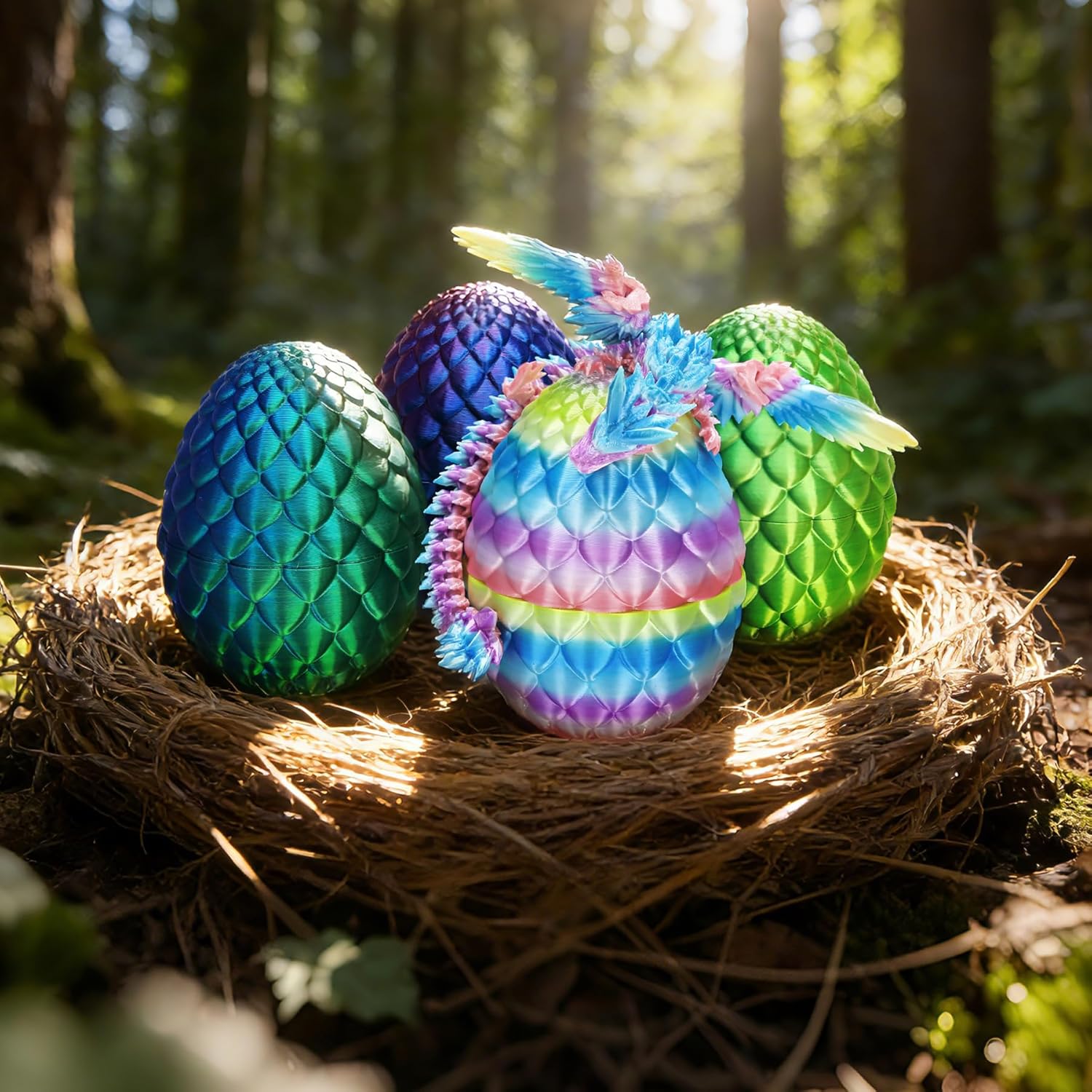 3D Printed Dragon Dinosaur Egg,Articulated Crystal Dragon Fidget Toys,Prefilled Easter Basket Stuffers Eggs Filled, for Boys Girls Christmas Valentines Day Gifts (Purple Flying Dragon) - Image 4