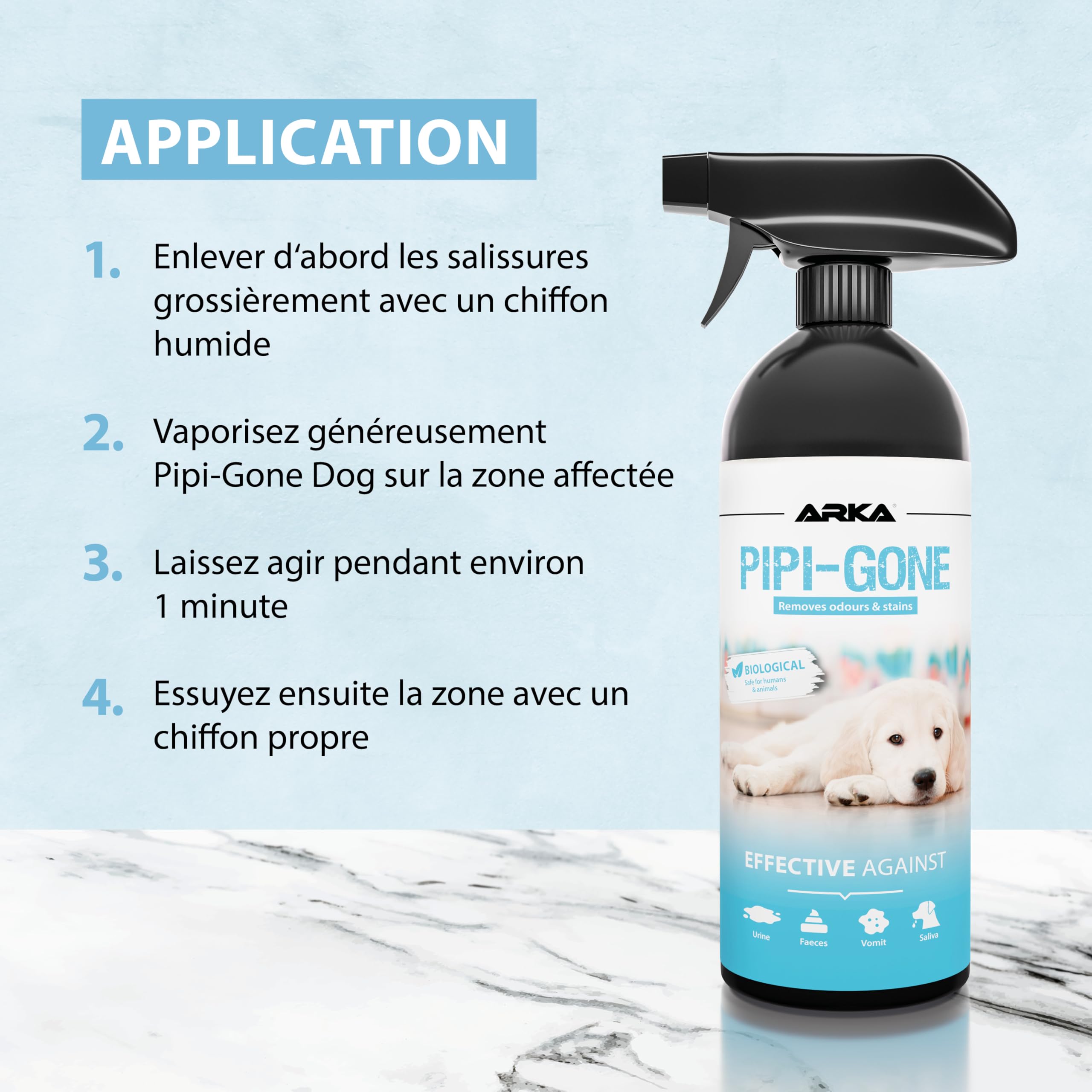 Détachant urine chien 750 ml – spray enzymatique extra fort contre odeurs & taches d’urine, vomi & excréments – nettoyant bio textile, sol, tapis & canapé – sans résidus, sans danger, sans parfum