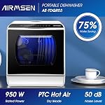 Lave-vaisselle portable AIRMSEN TDQR03, mini lave-vaisselle compact avec réservoir d'eau intégré de 5 litres et fonction de séchage à l'air, 5 programmes de lavage, soin des bébés, lavage de verre et de fruits - Vert