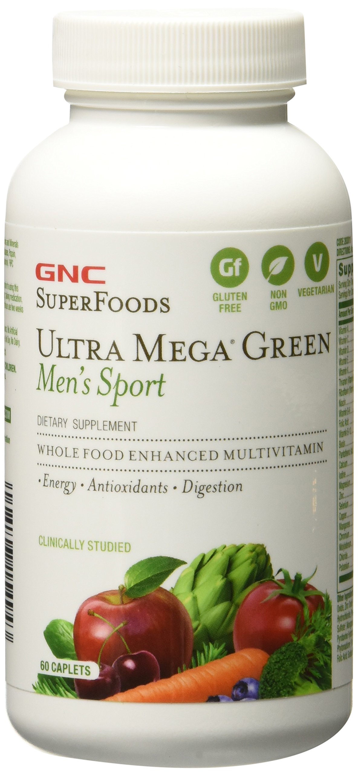 GNC Ultra Mega Green Men's Sport Whole Food Enhanced Multi Vitamins for Athletic Men - 60 Count