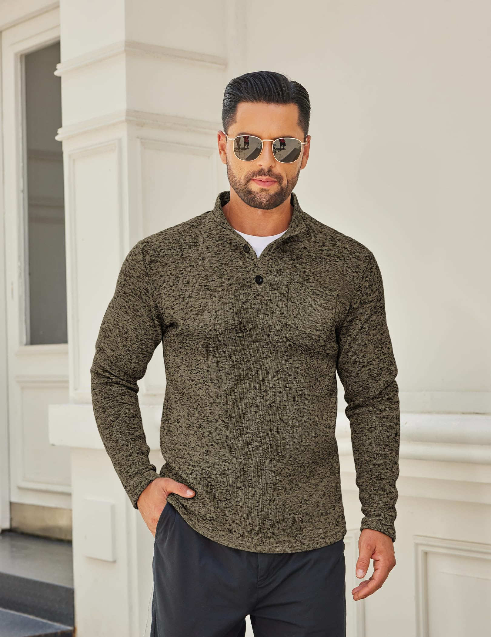 COOFANDY Henley - Felpa da uomo in pile termico, vestibilità aderente