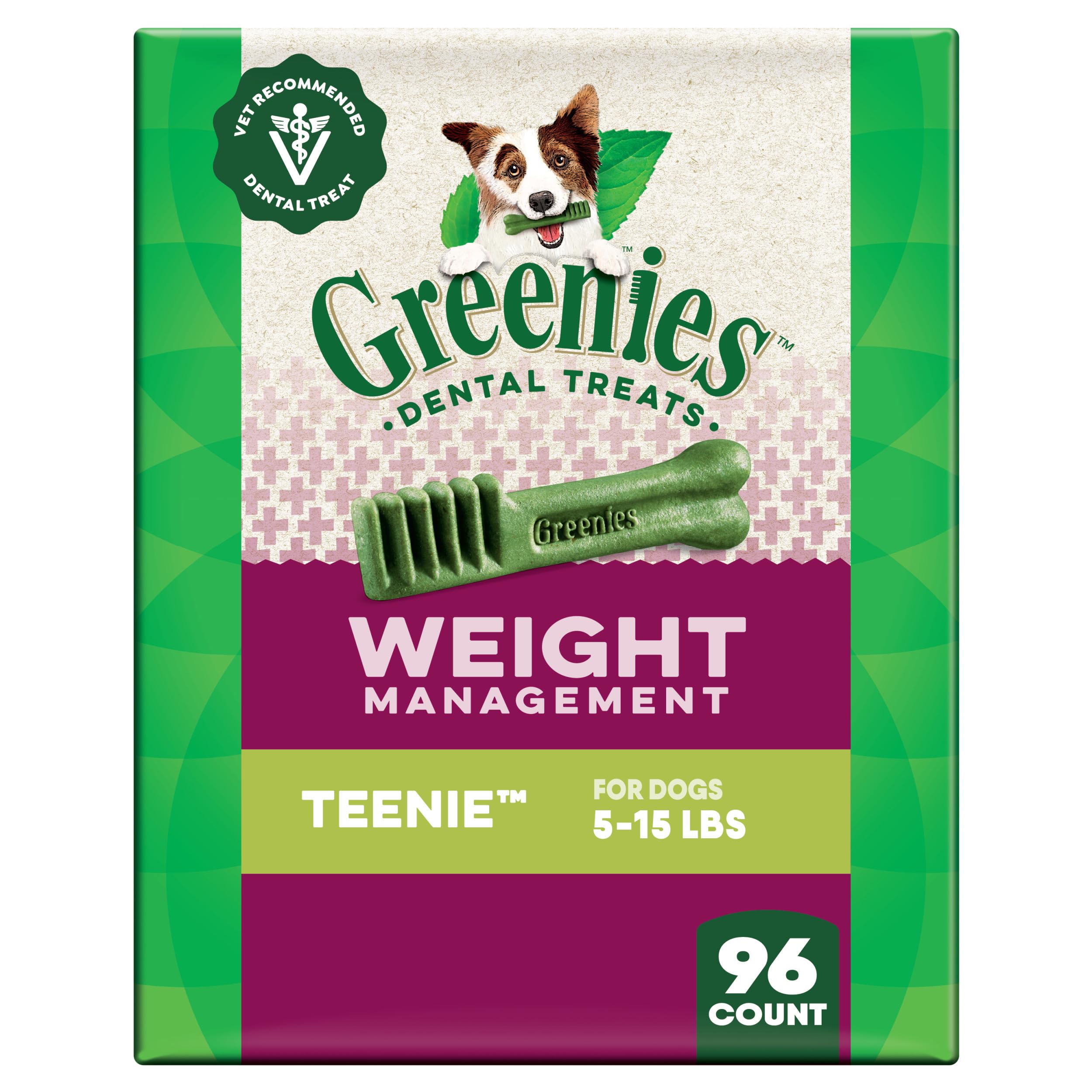 Greenies Veterinarian-Recommended Weight Management Adult Natural Dental Dog Treats Teenie Size, 27 oz. Pack, 6 Count