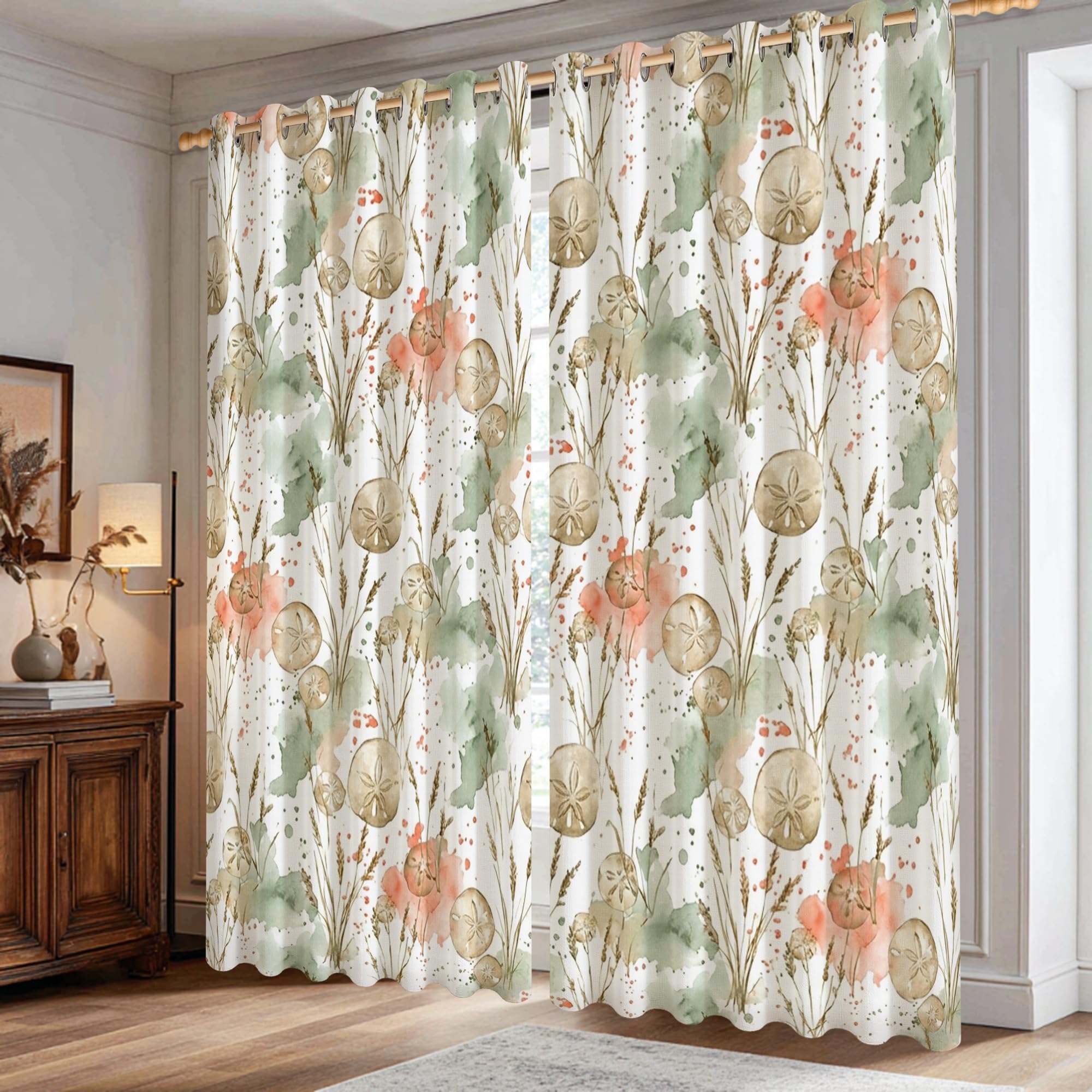 Rideaux occultants motif fleurs botaniques vert printemps 106x213